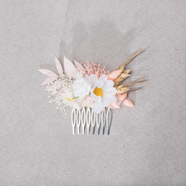 Romantic meadow bridal hair comb Pink and white wedding headpiece 2021 bride Blush flower comb with daisy Hair flowers Natural Magaela