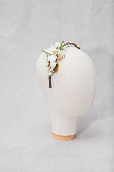 Natural white and ivory flower headband Preserved flower White roses headband Flower girl headpiece Holy Communion Bridal headband Magaela