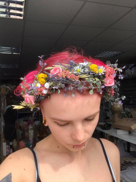 Meadowy summer flower wreath Bridal flower crown Wedding flower wreath Bridal accessories Hair crown for bride Handmade Magaela