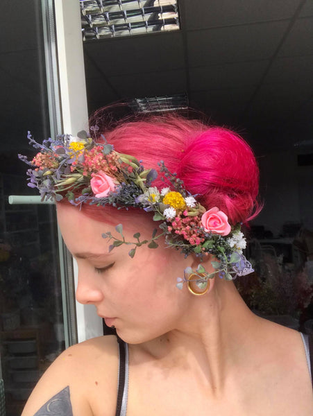 Meadowy summer flower wreath Bridal flower crown Wedding flower wreath Bridal accessories Hair crown for bride Handmade Magaela