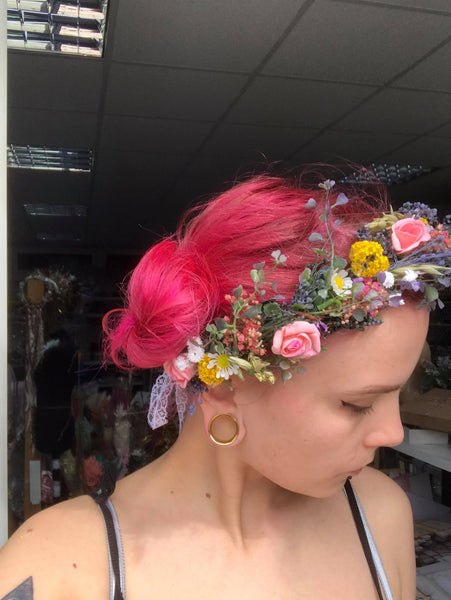 Meadowy summer flower wreath Bridal flower crown Wedding flower wreath Bridal accessories Hair crown for bride Handmade Magaela