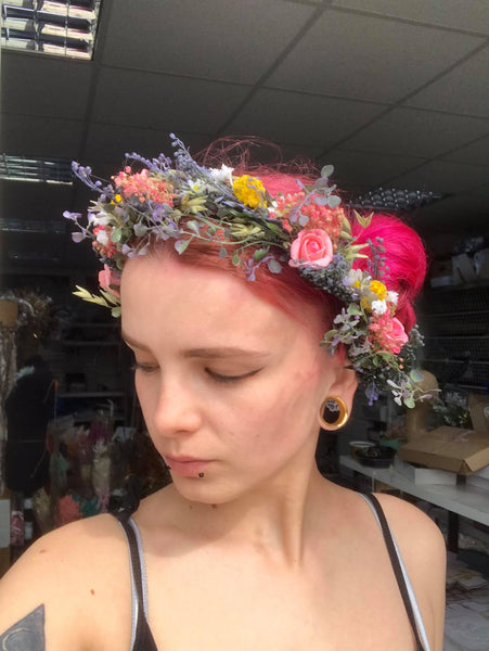 Meadowy summer flower wreath Bridal flower crown Wedding flower wreath Bridal accessories Hair crown for bride Handmade Magaela