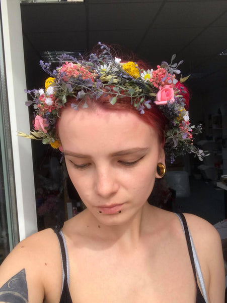 Meadowy summer flower wreath Bridal flower crown Wedding flower wreath Bridal accessories Hair crown for bride Handmade Magaela