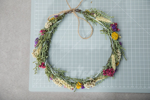 Natural meadow wedding wreath Ear of wheat Natural flower vine Flower accessories Wedding inspiration Hair flowers Bridal flower wreath