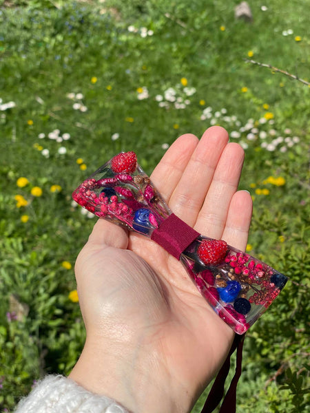 Raspberry flower resin bow tie