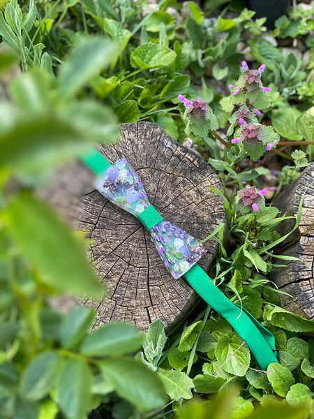 Green and purple resin bow tie