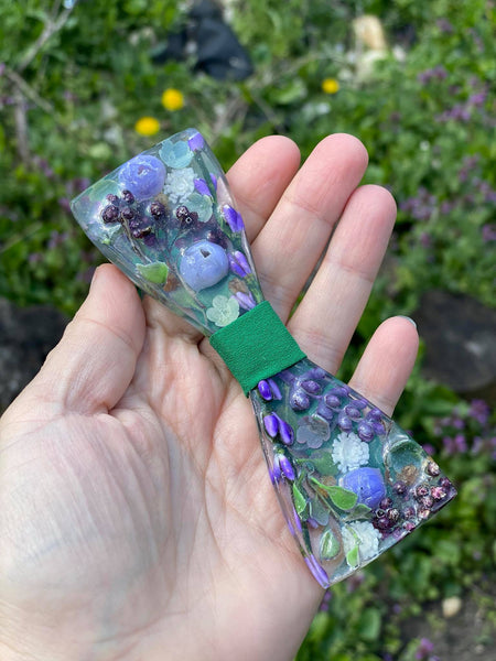 Green and purple resin bow tie