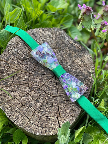 Green and purple resin bow tie