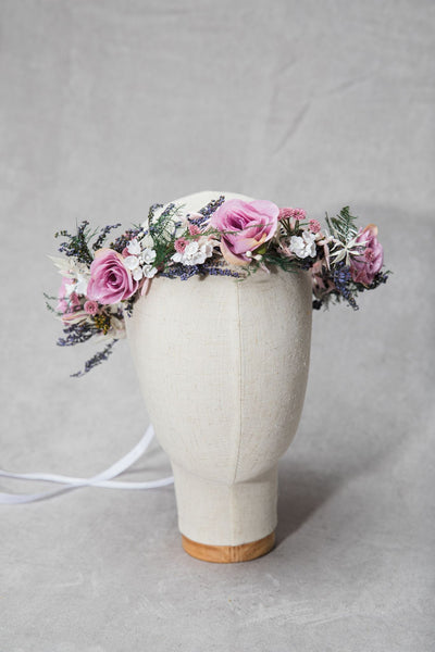 Romantic pink flower hair crown Bridal flower wreath Blush rose Hair flowers Bridal headpiece Boho wreath Magaela Wedding 2021 natural crown