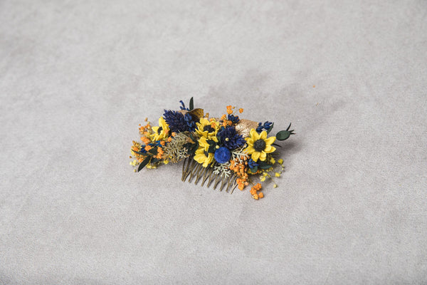 Sunflower wedding hair comb Bridal hair comb Yellow and blue hair comb Flower hair jewellery Bridal hair flowers Magaela handmade