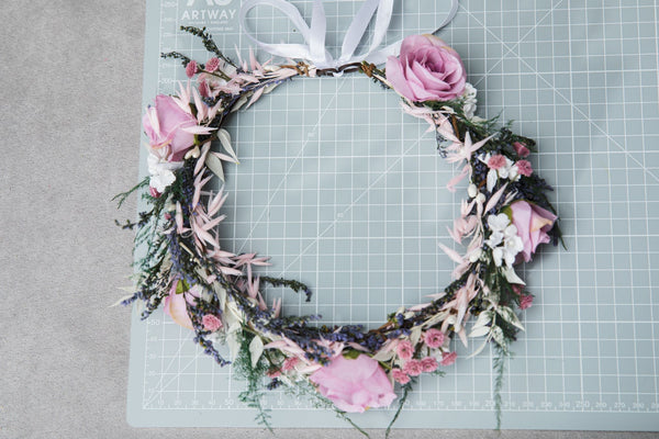 Romantic pink flower hair crown Bridal flower wreath Blush rose Hair flowers Bridal headpiece Boho wreath Magaela Wedding 2021 natural crown