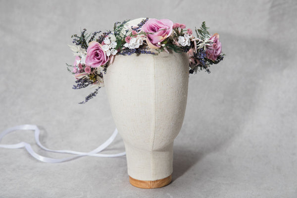Romantic pink flower hair crown Bridal flower wreath Blush rose Hair flowers Bridal headpiece Boho wreath Magaela Wedding 2021 natural crown
