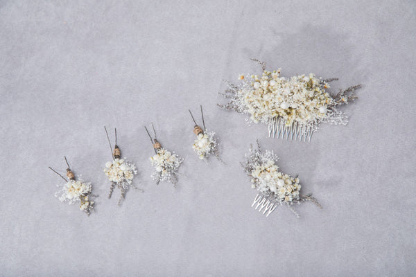 Natural ivory flower comb Preserved baby's breath bridal comb Beige wedding accessories Dried flowers Magaela Bridal hair flowers