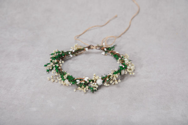 Greenery baby's breath flower crown Bridal headpiece Natural preserved gypsophila crown Magaela Wedding inspiration Handmade accessories
