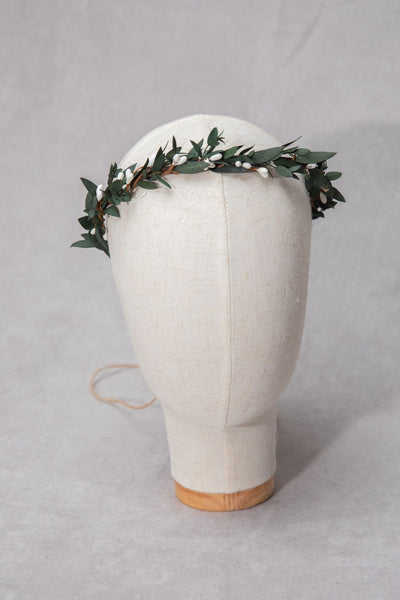 Greenery natural flower wreath Green and white Customisable wedding crown Eucalyptus headpiece Magaela Handmade Preserved crown Boho wedding