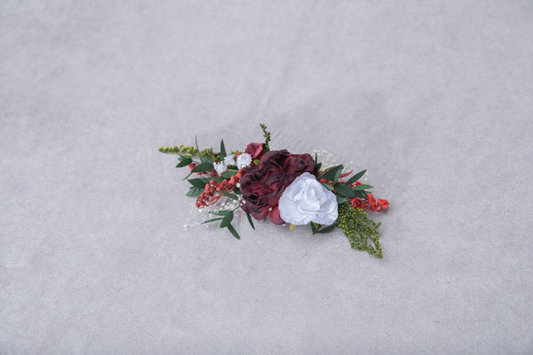 Burgundy and white bridal hair comb Flower bridal comb Wedding hair comb Magaela Customisable bridal hair comb Natural bridal headpiece