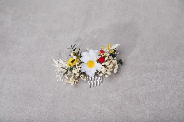 Wedding flower set Folk meadow boutonniere Hair comb for bride Sunflower and Daisy corsage for groom Headpiece with daisy flower Magaela