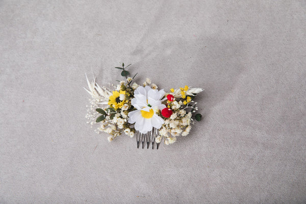 Wedding flower set Folk meadow boutonniere Hair comb for bride Sunflower and Daisy corsage for groom Headpiece with daisy flower Magaela
