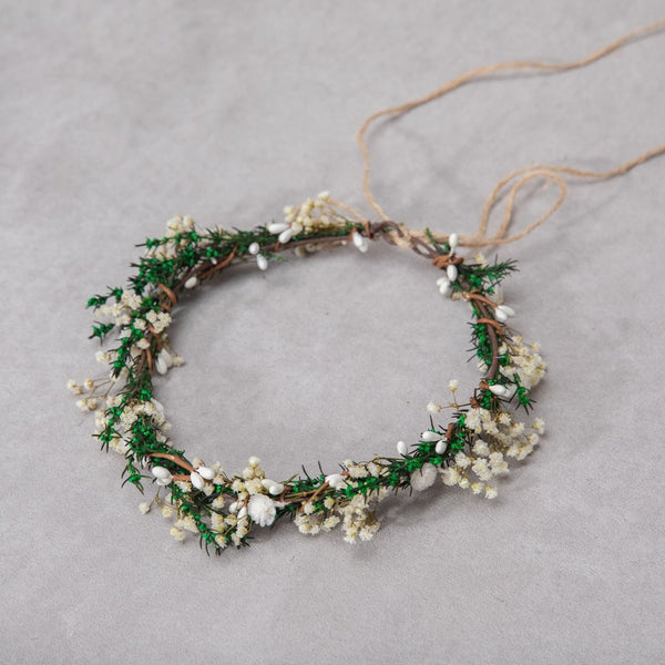 Greenery baby's breath flower crown Bridal headpiece Natural preserved gypsophila crown Magaela Wedding inspiration Handmade accessories