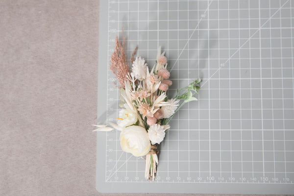 Romantic pastel flower set Bridal set Ivory Flower girl hair clip Boutonniere Flower corsage for groom Wedding belt Blush and peach