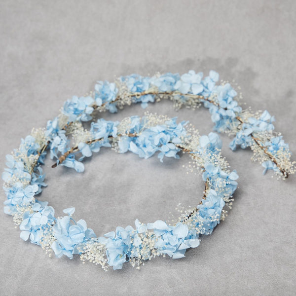 Preserved hydrangea and baby's breath hair garland Bridal headpiece Shapeable flower garland Long bendable hair vine Magaela handmade