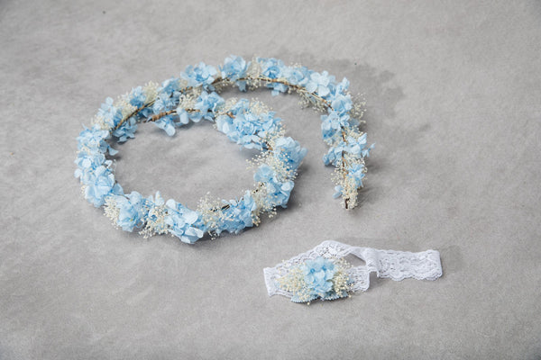 Preserved hydrangea and baby's breath hair garland Bridal headpiece Shapeable flower garland Long bendable hair vine Magaela handmade