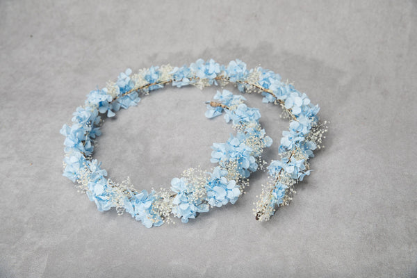 Preserved hydrangea and baby's breath hair garland Bridal headpiece Shapeable flower garland Long bendable hair vine Magaela handmade