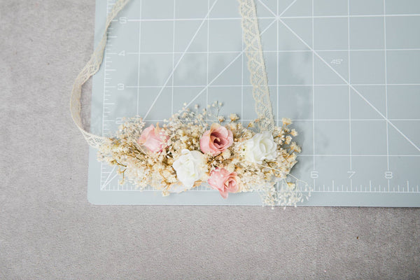 Blush and ivory sash with lace