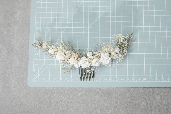 Natural flower hair comb Dried flowers bridal headpiece Paper roses Rustic wedding comb Magaela customisable hair comb Bridal hair flowers