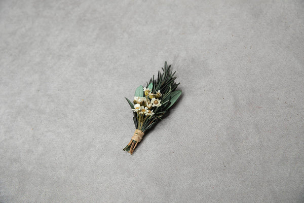 Greenery groom's boutonniere Olive leaves and rosemary buttonhole Preserved accessories Flowers for jacket Leaf buttonhole Corsage for groom