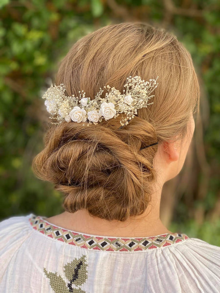 Natural flower hair comb Dried flowers bridal headpiece Paper roses Rustic wedding comb Magaela customisable hair comb Bridal hair flowers