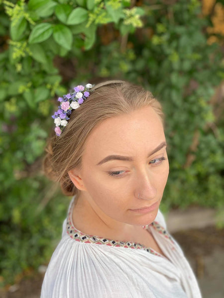 Lavender and white roses headband Bridal hair piece Purple Minimalist headband Violet and white roses Magaela Children headband Flower girl