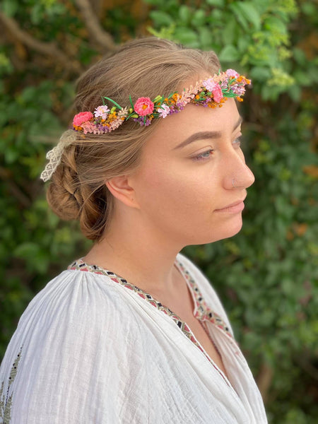 Bright wedding hair wreath Natural flower crown Bride to be Adjustable flower wreath Magaela Preserved hair crown Customisable wedding crown