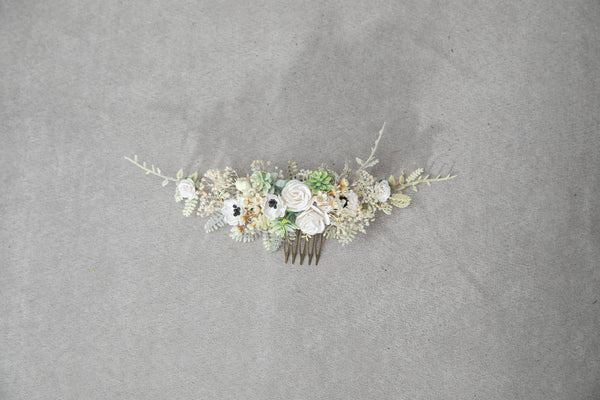Bridal flower comb Ivory roses hair comb Natural flower headpiece for bride Low Bun bridal hairstyle Magaela White flower comb Wedding comb