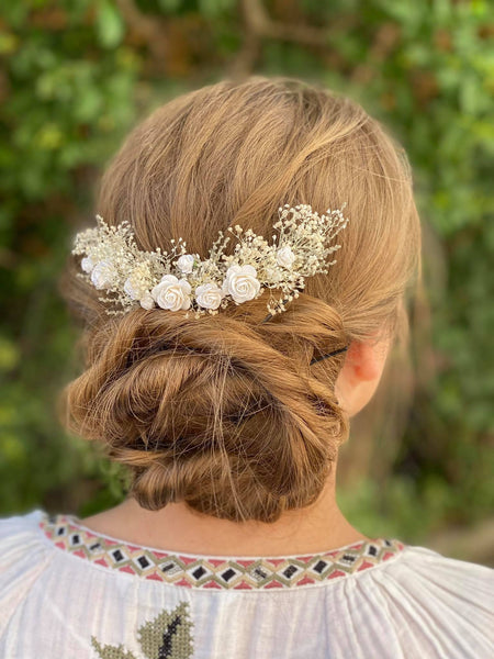 Natural flower hair comb Dried flowers bridal headpiece Paper roses Rustic wedding comb Magaela customisable hair comb Bridal hair flowers