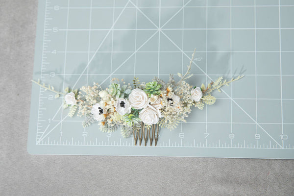 Bridal flower comb Ivory roses hair comb Natural flower headpiece for bride Low Bun bridal hairstyle Magaela White flower comb Wedding comb
