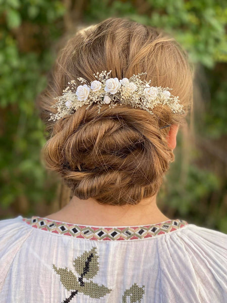 Natural flower hair comb Dried flowers bridal headpiece Paper roses Rustic wedding comb Magaela customisable hair comb Bridal hair flowers