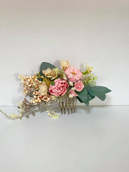 Bridal flower hair comb Peony wedding comb Pink and green headpiece Customisable wedding comb Magaela hair jewellery Romantic vintage comb