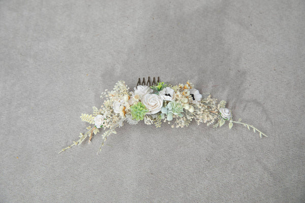 Bridal flower comb Ivory roses hair comb Natural flower headpiece for bride Low Bun bridal hairstyle Magaela White flower comb Wedding comb