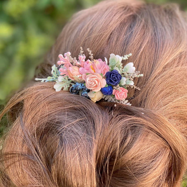 Flower hair comb with blueberries and roses Romantic wedding headpiece Bridesmaid flower comb Magaela accessories Gift for her Handmade comb