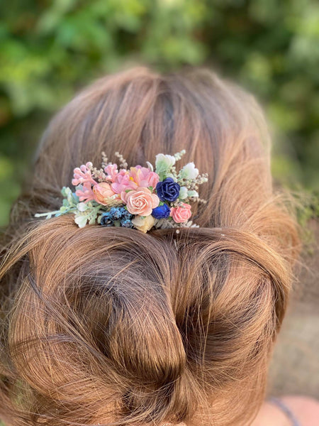 Flower hair comb with blueberries and roses Romantic wedding headpiece Bridesmaid flower comb Magaela accessories Gift for her Handmade comb