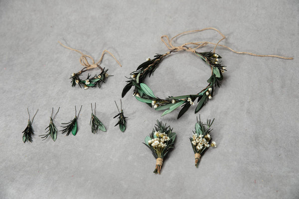 Olive leave boutonniere Rosemary corsage for best man Wedding accessories Groom's buttonhole Natural preserved boutonniere Magaela Greenery