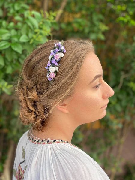 Lavender and white roses headband Bridal hair piece Purple Minimalist headband Violet and white roses Magaela Children headband Flower girl