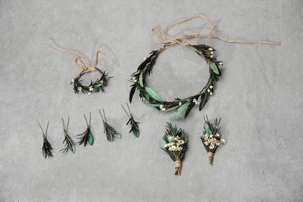 Greenery groom's boutonniere Olive leaves and rosemary buttonhole Preserved accessories Flowers for jacket Leaf buttonhole Corsage for groom