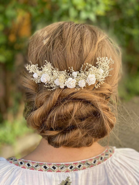 Natural flower hair comb Dried flowers bridal headpiece Paper roses Rustic wedding comb Magaela customisable hair comb Bridal hair flowers