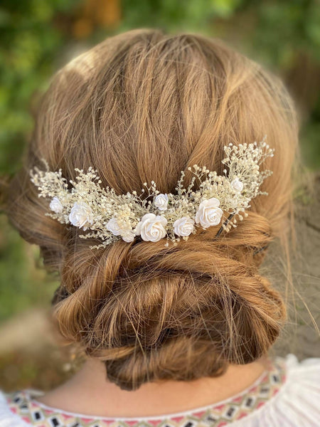 Natural flower hair comb Dried flowers bridal headpiece Paper roses Rustic wedding comb Magaela customisable hair comb Bridal hair flowers