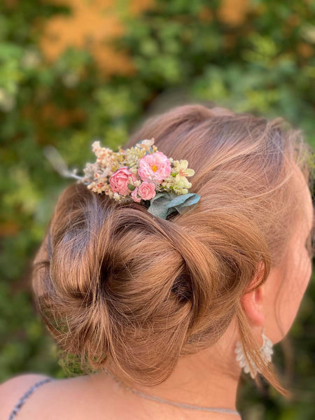 Bridal flower hair comb Peony wedding comb Pink and green headpiece Customisable wedding comb Magaela hair jewellery Romantic vintage comb