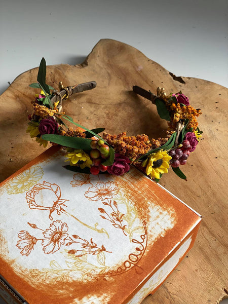 Sunflower headband Wedding headpiece Burgundy and yellow hair piece Sunflower wedding Meadowy hair crown Bride to be Flower girl headband
