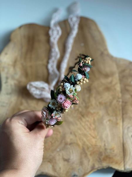 Newborn flower hair crown Toddler adjustable flower headpiece Flower girl crown Flower hair jewellery Baptism flower wreath Magaela handmade