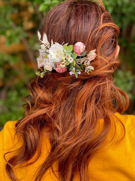 Romantic flower hair comb Bridal headpiece Pink peony flower comb Magaela accessories Wedding hair flowers Hair arrangement Boho headpiece